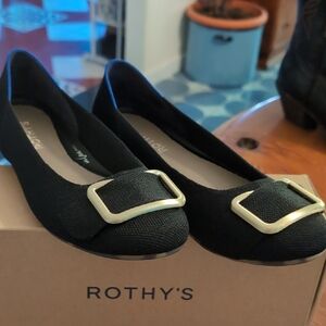Rothy's Black Flats with Gold Accent